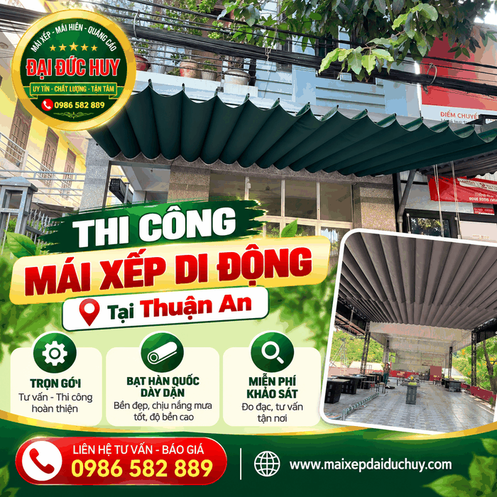thi công mái xếp Thuận An
