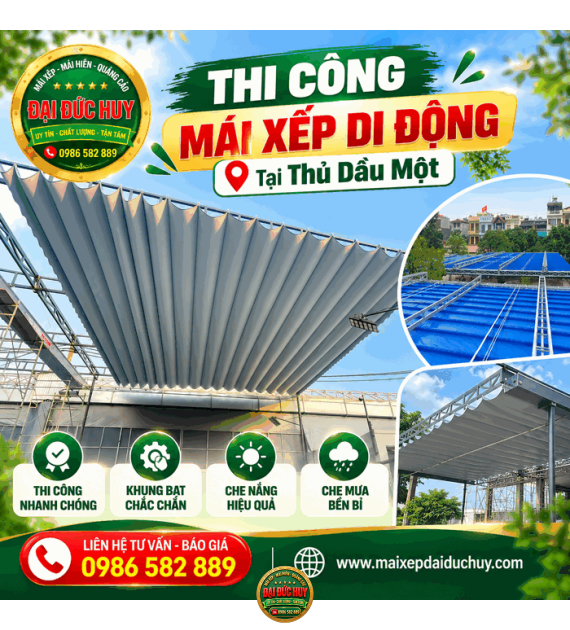 Thi Công Mái Xếp Di Động Thủ Dầu Một: Khảo Sát 0Đ, Giá Chỉ 300K/m²